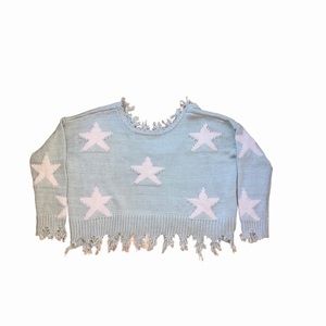 Storia Fringe Sweater Grey Pink Stars L